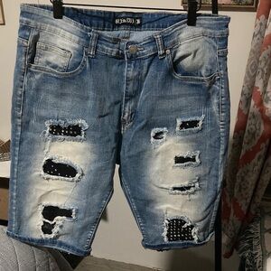 Blue Distressed Denim Shorts
